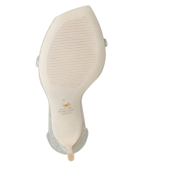 NEW Stuart Weitzman Nudistcurve Shimmery Ankle-Strap Sandals Platino Glitter 10 - Picture 11 of 13